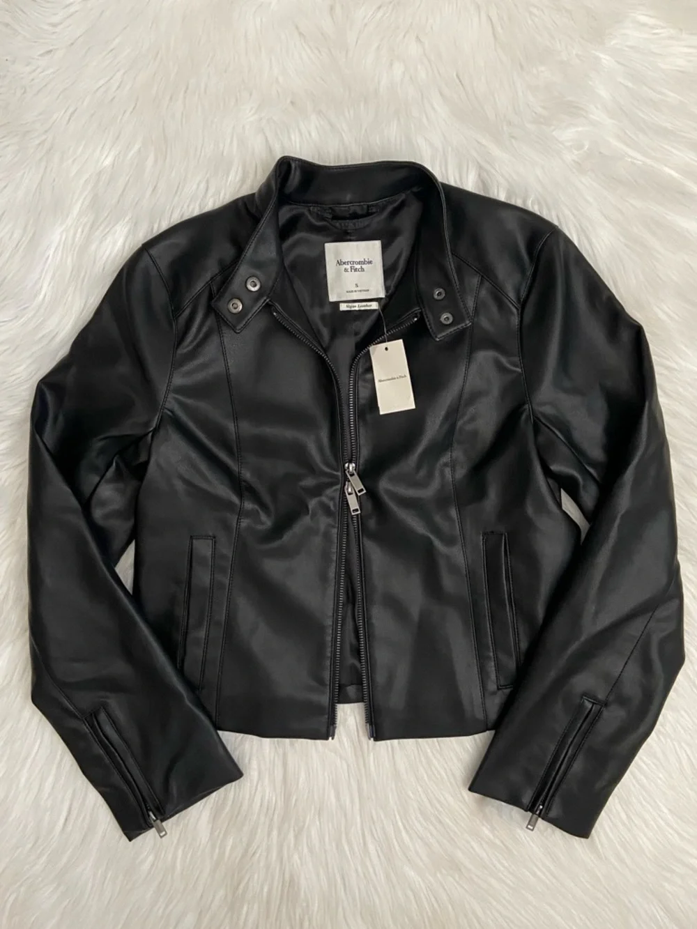 slim vegan leather mockneck jacket - Picture 8 of 14